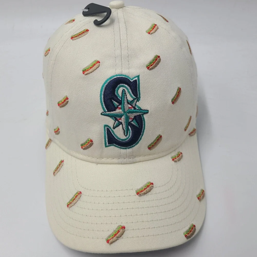 Youth Seattle Mariners Hat Strapback New Era 9Twenty Cream Hot Dog All Over MLB